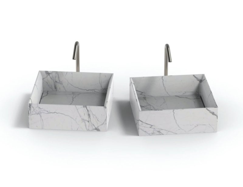 Entity Square contemporary Italian basin sink with white Statuario  marble